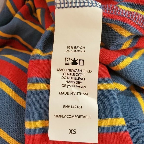 LuLaRoe Julia Sheath Pencil Dress Blue Red Yellow Striped Stretch‎ XS - Picture 4 of 10